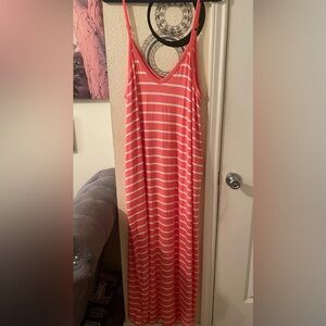 Zenana Plus Size Womens maxi summer strip dress with pockets size 1X NEW